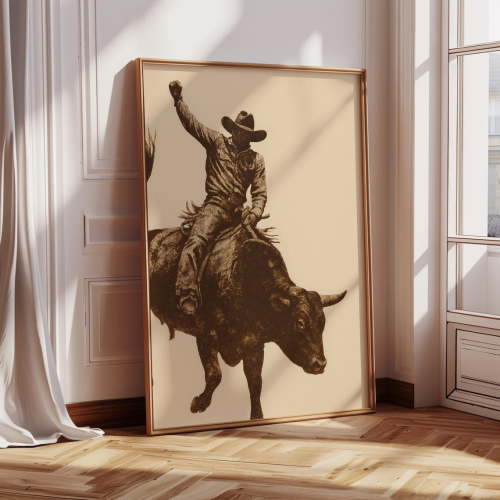 Vintage Cowboy Bull Riding Print – Western Rodeo Wall Art, Rustic Ranch Decor, Country Cowboy Silhouette Poster For Home Or Office Wall Art, Modern Wall Decor, 12x18 UNFRAMED