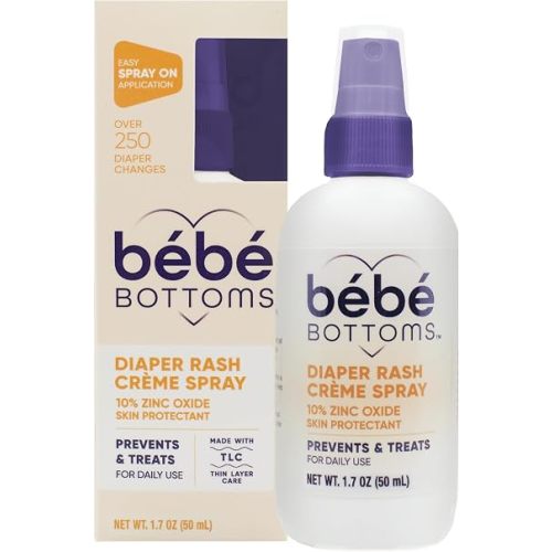 Bébé Bottoms Baby Diaper Rash Cream Spray, No-Rub Touch Free Application for Sensitive Skin 1.7oz (50 ml)
