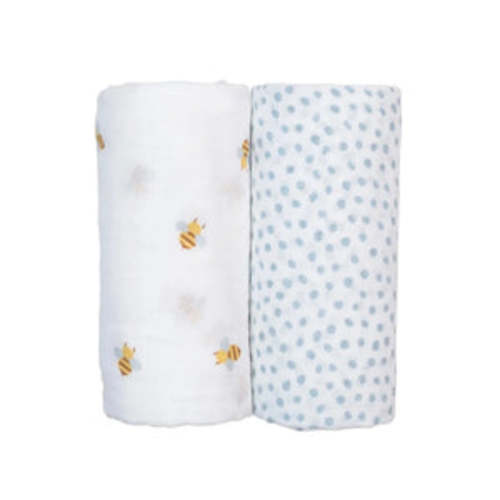 Lulujo - Cotton Muslin Swaddles - Bees & Blue Dots | Kido Bebe