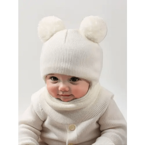 Pom Pom Knit Hat for Babies 1-3 Years Old, Warm Warmer Winter Beanie for Outdoor Use, Casual Style Daily Cap, Moderate Fabric Thickness, Winter Skull Cap, Knitted Cap - TikTok Shop