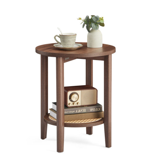 Dakota Fields Round Side End Table, 2-Tier Boho Bedside Table With Rattan-Look Storage Shelf, Nightstand For Small Spaces, For Living Room, Bedroom, Home Office | Wayfair