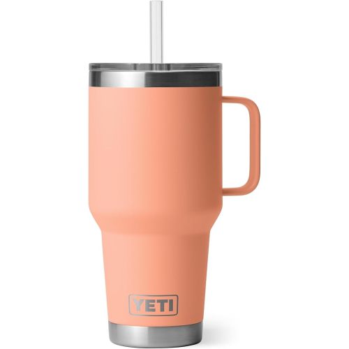 YETI Rambler 35 oz Tumbler with Handle and Straw Lid, Travel Mug Water Tumbler, Vacuum Insulated Cup with Handle, Stainless Steel, Lowcountry Peach