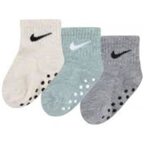 Nike Kids' Toddler Ankle Gripper Socks (3 Pairs) (US, Age, 6 Months, 12 Months, Tan/Grey/Teal)