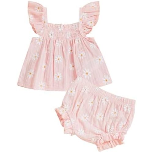 Baby Girl Summer Clothes Plaid Fly Sleeve Ruffle Tops Dress Shorts Set Toddler Girl Outfit 3 6 12 18 24 Months