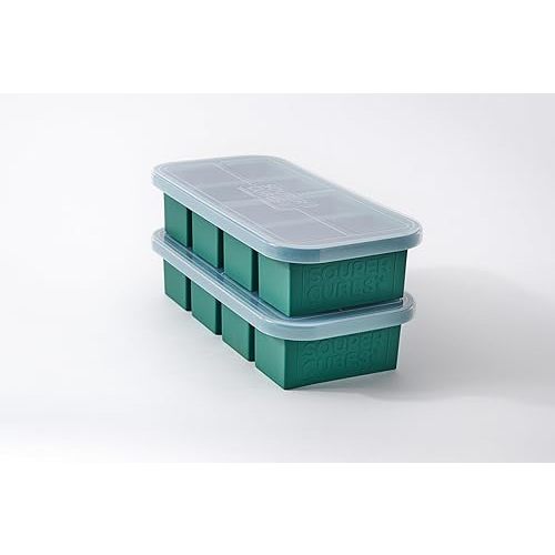 Souper Cubes 1 Cup Silicone Freezer Tray with Lids, Perfect for Storing Broth, Leftovers, Rice, Sauce and More, Silicone Soup Freezer Molds for Meal Prepping - Kale - 2-Pack