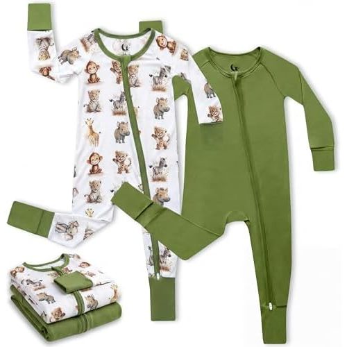 Bamboo Viscose Baby Pajamas 2 Way Zip for Diaper Change 0 to 24 Month Soft Stretchy Sleeper 2 Pack