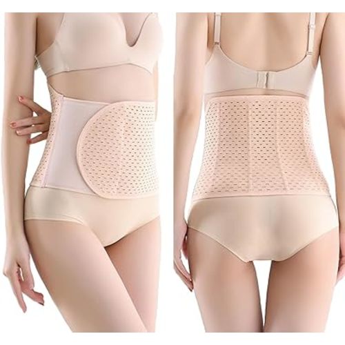 Abdominal Binder Post Surgery, Breathable Belly Band Postpartum Belly Wrap, C Section Belly Binder Abdominal Binder Hernia Belt for Women, Back Support Belt for Women (Beige, Medium)