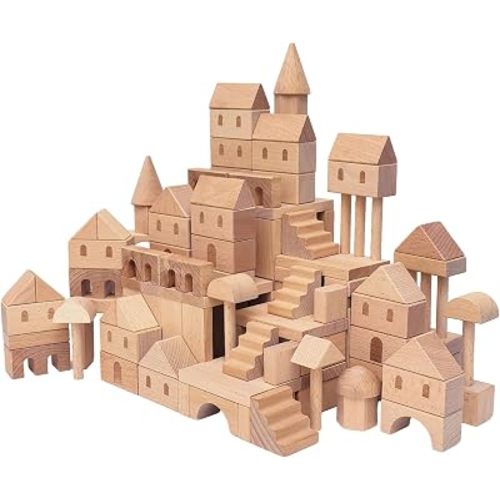 155-Piece Wooden Building Blocks Set with Storage Bag