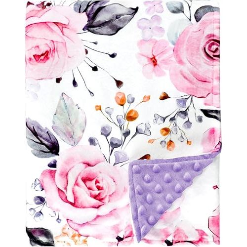 Pea Pod 30'' x 40''Baby Blankets, Super Soft Floral Minky Toddler Newborn Blanket for Boys Girls, Dotted Backing, Double Layer, Crib Receiving Blanket for Nursery/Stroller/Toddler Bed/Baby Carseat