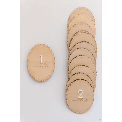 Monthly Baby Milestones | Scallop Edge Milestone | Boho Baby Keepsake | Wooden Baby Gift — Painted Letter Co.