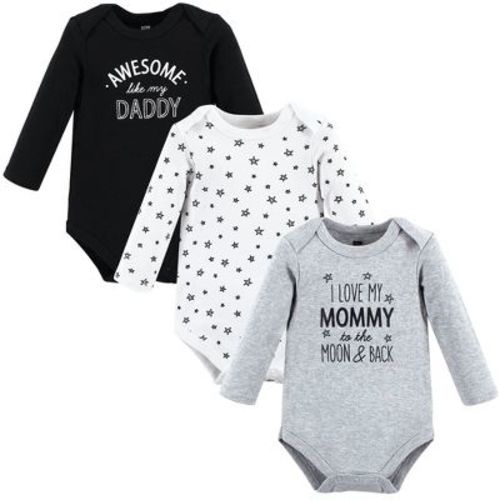 Hudson Baby Infant Boys Cotton Long-Sleeve Bodysuits, Mom Dad Moon Back, 0-3 Months