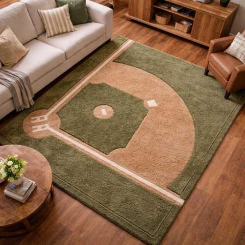 Hand-Tufted Baseball Field Rug, Sports Nursery Decor