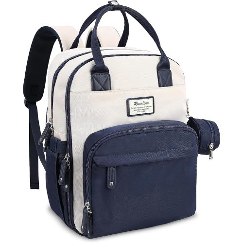 RUVALINO Diaper Bag Backpack-Multifunction Baby Travel Bag with Changing pad, Insulated Bottle Holders & Pacifier Case, Large Capacity, Waterproof, Cream & Blue