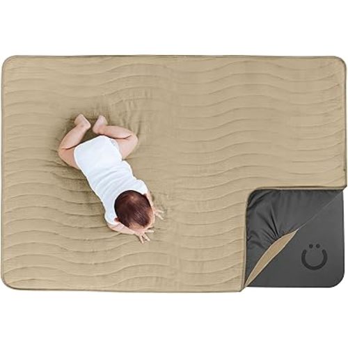 Ubbi Baby Floor Mat, Thick and Comfortable 40.5 x 57 Padded Play Mat for Babies and Toddlers, Detachable Cotton Muslin Cover, Machine Washable and Foldable, Taupe