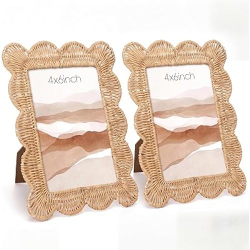 Vicenpal 2 Pack Coastal Picture Frames, 4x6 in, Woven Rattan