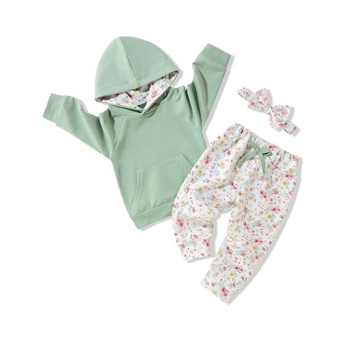 oklady Baby Girl Clothes,Hoodie Tops Floral Pant with Cute Headband Baby Girl Fall Outfits