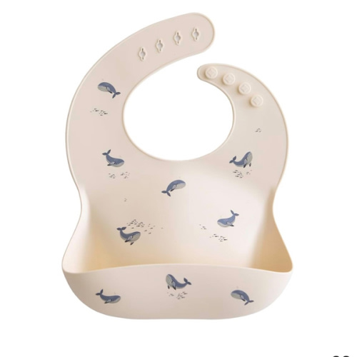mushie Silicone Baby Bib | Adjustable Fit Waterproof Bibs (Whales)