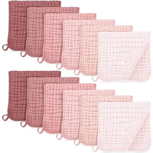 Unnivoll Muslin Burp Cloths for Baby 100% Cotton Burping Cloths for Boys Girls Large 20''X10'' Extra Soft and Absorbent 12 Pack - Gradient Coffee