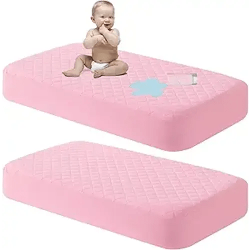 NTBAY 2 Pack Waterproof Crib Mattress Protector, Quilted 28"x52" Toddler Fitted Sheet - Machine Washable - Soft and Breathable Mattress Pad Cover for Crib, Nursery, Daycare, Cot, Pink