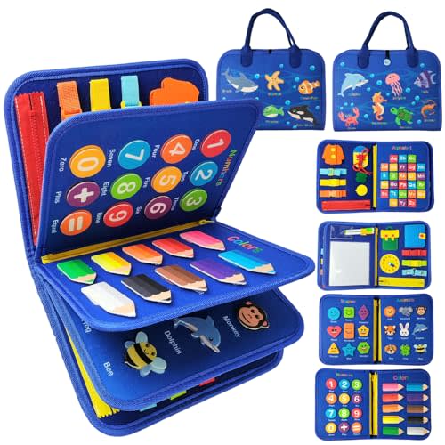 Busy Board Montessori Toy for 1 2 3 4 Year Old Toddler Boys & Girls - Sensory Board with Preschool Educational Activities for Learning Fine Motor Skills - Travel Toys for Airplane and Car
