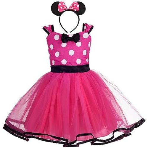 Dressy Daisy Baby Girl Polka Dots Fancy Dress Up Costume Birthday Party Tulle Dresses with Headband Pink/Red/Purple/Hot Pink