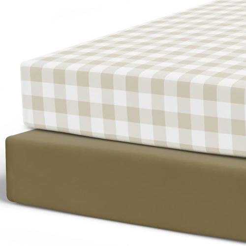 Pobibaby - 2 Pack Premium Fitted Neutral Crib Sheets for Standard Crib Mattress - Ultra-Soft Cotton Blend, Safe & Snug Fit, Stylish Gingham Crib Sheet (Khaki)