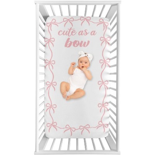 Sweet Jojo Designs Baby Girl Photo Op Fitted Crib Sheet Ballerina and Ballet Bows Pink and White