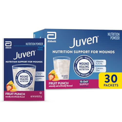 Juven Therapeutic Nutrition Drink Powder Including Collagen Peptides, Amino Acids, and HMB For Wound Healing Support, Fruit Punch, 30 Packets