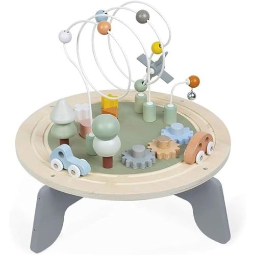 Janod J04402 Sweet Cocoon Wooden Activity Multi-Play Table Toddlers – Fine Motor Development – Non-Slip Feet – Water Painted and FSC Certified – Suitable for Age 1 Year and Above