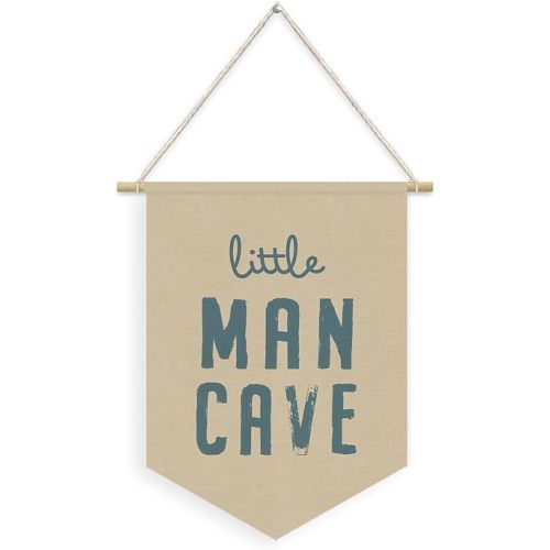 Playroom Decor Little Man Cave Linen Pennant Banner,Nursery Wall Decor for Baby Home Bedroom Living Room,Kids Wall Art Rustic Linen Banner