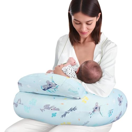 AMASKY Nursing Pillow for Breastfeeding, Breastfeeding Pillows for More Support for Mom and Baby, with Plus Size Ergonomic Design and Removable Cotton Cover, Blue, Pallet of Product