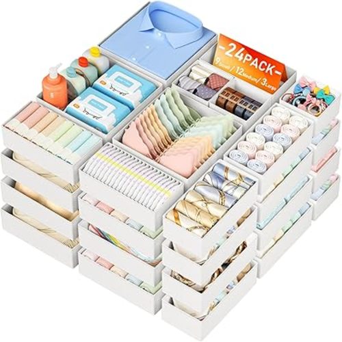 DIMJ Drawer Organizer Clothes Storage - 24 Pack Baby Dresser Organizer for Nursery Closet Organization, Fabric Drawer Organizer Bins for Underwears Socks Bras, Foldable Storage Dividers for Bedroom