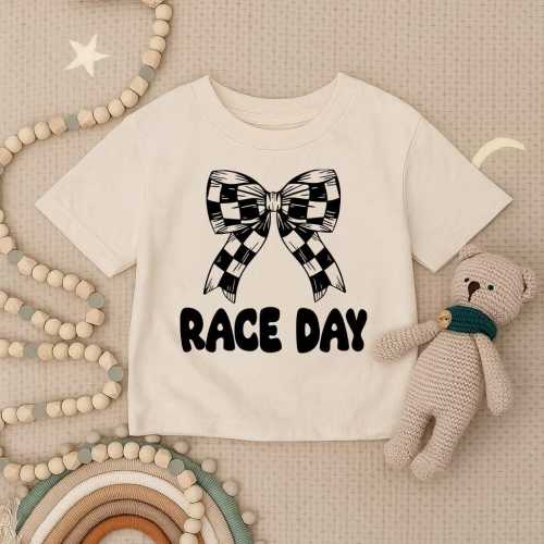 Race Day Toddler Shirt,Checkered Bow Infant Shirt,Girly Racing Youth Tee,Cute Race Fan Kids Outfit,Speedway Baby Outfit,Motorsport Baby Gift