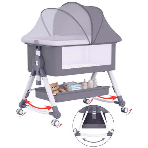 ManyFun 5 in 1 Wide Baby Bassinet Bedside with Diaper Changer with Height-Adjustable and Wheels,Gray