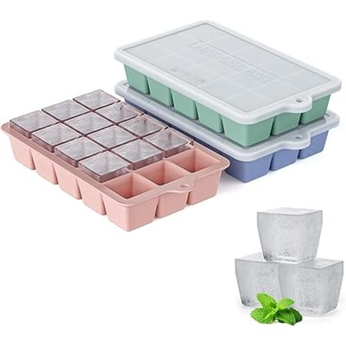 Silicone Ice Cube Tray 3 Pack, HANCELANT Ice Cube Mold, Ice Trays for Freezer with Lid for Whiskey, Baby Food, BPA Free, Easy Release