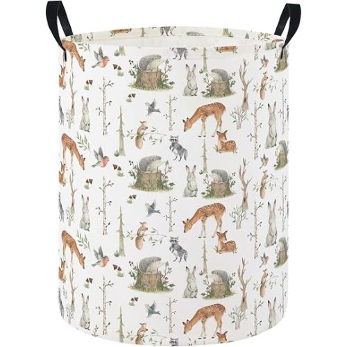 Baby Laundry Hamper Basket Baby Hamper for Nursery Boy and Girl Cute Storage Bin Organizer Boho Room Decor(Tree Animals)