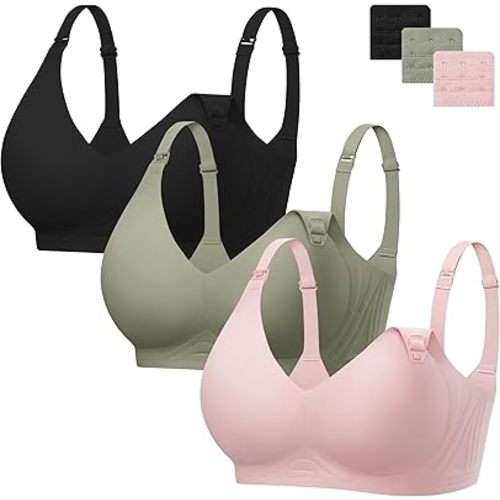 Angelhood 3 Pack Nursing Bras for Breastfeeding Seamless Pregnancy Maternity Bra Wireless Sleep Bralette with Extenders