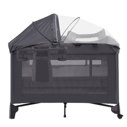 3 in 1 Baby Bassinet, Bedside Crib Sleeper, Diaper Changer, Crib with Detachable Mosquito Net & Bottom Storage for Newborn to Toddles, Dark Gray
