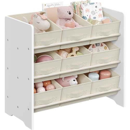 SONGMICS Organiseur de jouets pour enfants avec 9 boîtes en tissu non tissé, pour chambre d'enfant et salle de jeux, spacieuse, 29 x 62 x 60 cm, blanc nuage UGKR033W10
