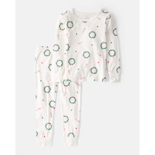 Toddler Wreath PurelySoft Long-Sleeve Snug Fit 2-Piece Pajamas - White - Carter's | Carter's