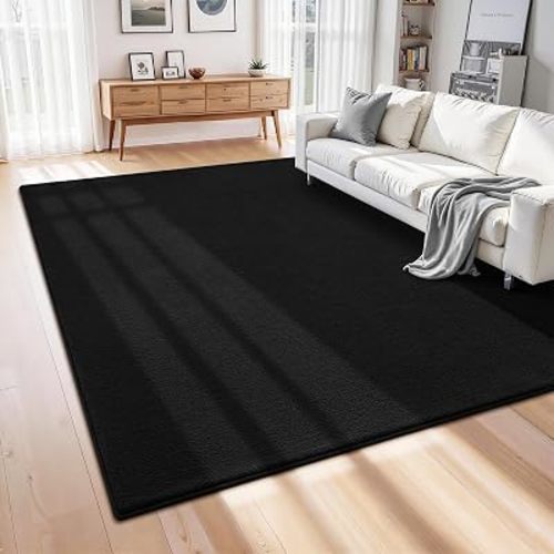 ISEAU 4x6 Soft Area Rug for Bedroom, Washable and Non-Slip, Black