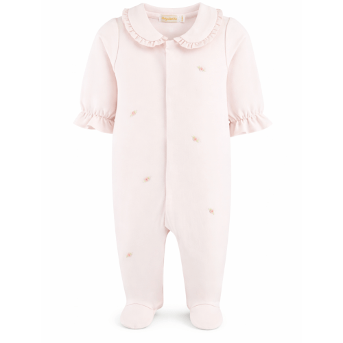 All Over Embroidered Collared Footie, Roses