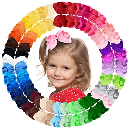 Oaoleer 40Pcs 4.5" Hair Bows Clips Grosgrain Ribbon Bows Hair Alligator Clips Hair Barrettes Hair Accessories for Baby Girls Infants Toddlers Kids Teens Children (4.5 Inch, 40 Colors)