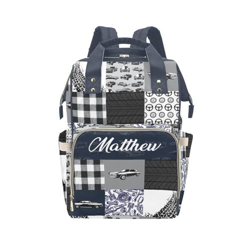 Customized Car Blue Mummy Bag Custom Nursing Bags with Name Tote Bag Personalized Diaper Bag Backpack Gift for New Dad Mom