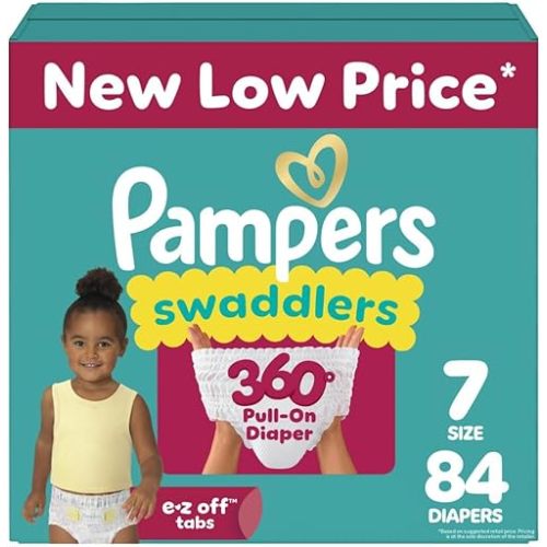 Pampers Swaddlers 360 Pull-On Diapers, Size 7, 84 Count for up to 100% Leakproof Skin Protection and Easy Changes