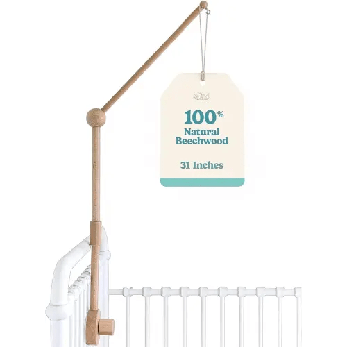 Baby Crib Mobile Arm Wooden Holder - Baby Mobile Hanger for Crib (31 inch, 100% Natural Beechwood) Strong Anti Slip - Nursery Decor & Gift Accessories (Original)