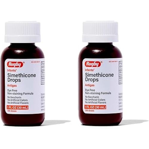 Rugby Dye-Free Infants' Gas Drops - Simethicone 20 mg Liquid Drops for Newborns, Babies, Toddlers, and Kids - Fast Relief from Gas Discomfort - No Artificial Colors or Flavors - 1 Fl. Oz. (2 Pack)