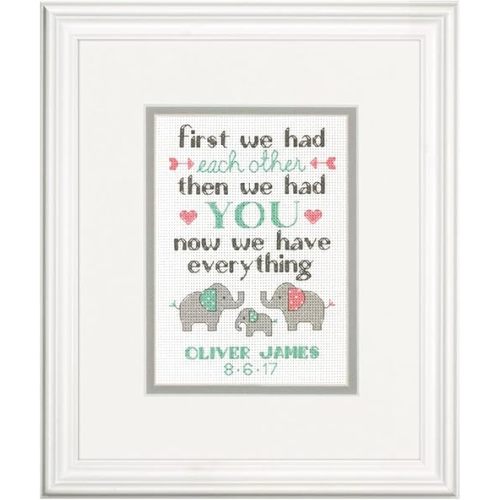 Dimensions Counted Cross Stitch Kit, Baby Elephant Birth Record Personalized, 14 Count Ivory Aida, 7" x 5"