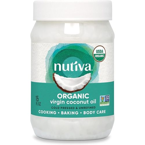 Nutiva Organic, Cold-Pressed, Unrefined, Virgin Coconut Oil from Fresh, non-GMO, Sustainably Farmed Coconuts, 15-ounce