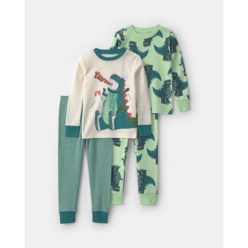 Toddler Boy 4-Piece 'Yawn!' Dino 100% Cotton Snug Fit Pajama Set - Green/Cream | Carter's